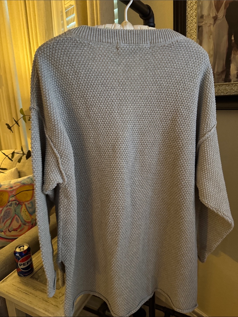 Free People Beach Light Gray Button-Front Knit Pullover Sweatshirt - Picture 3 of 3